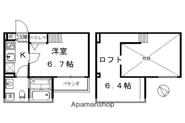 グランツ京都西大路(1K/2階)の間取り写真