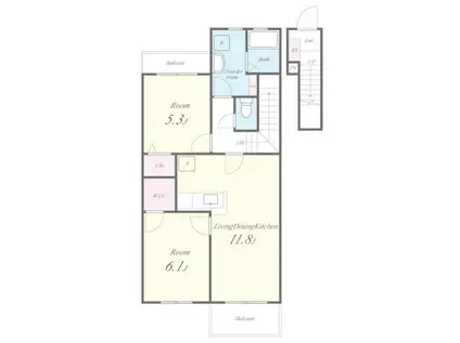 LANDPARK横大路B棟(2LDK/2階)の間取り写真