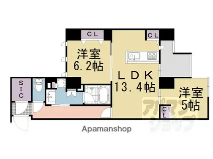 グランレブリー押小路高倉(2LDK/4階)の間取り写真