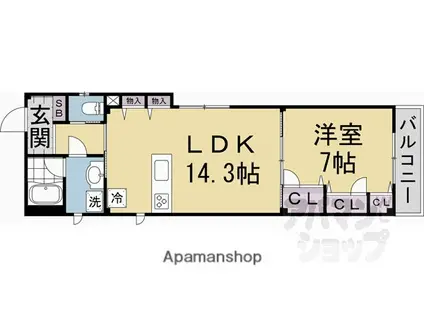 グランベール イースト(1LDK/1階)の間取り写真