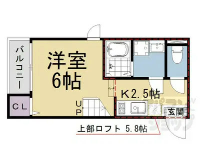 アンソレイエ椥辻(1K/1階)の間取り写真