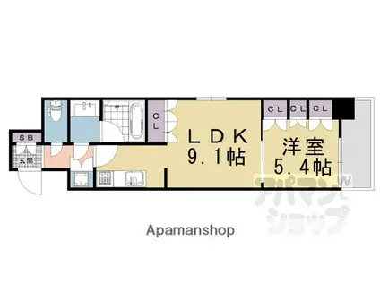 リーガル京都五条大宮(1LDK/6階)の間取り写真