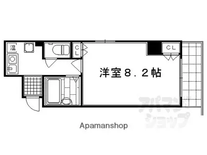 ブランネージュ四条大宮(1K/9階)の間取り写真