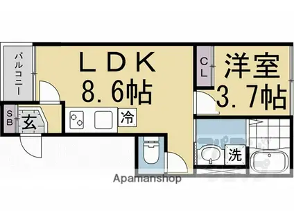 ハーモニーテラス祐(1LDK/2階)の間取り写真