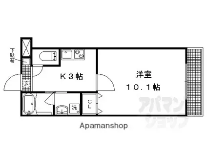 Mフラット百萬遍(1K/2階)の間取り写真