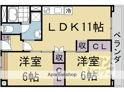 ベルヴィタウン京都伏見(2LDK/5階)の間取り写真