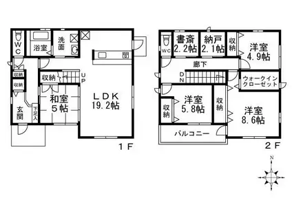東海道本線 南草津駅 バス乗車時間:16分 松が丘五丁目バス停で下車 徒歩3分 2階建 築13年(4SLDK)の間取り写真