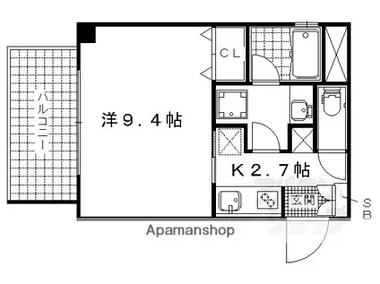 ミラージュにおの浜(1K/3階)の間取り写真