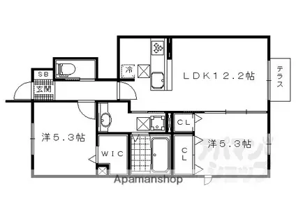 RAFFINE BIWA(2LDK/1階)の間取り写真