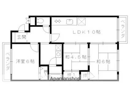 キャッスル蜂ノ壷(3LDK/1階)の間取り写真