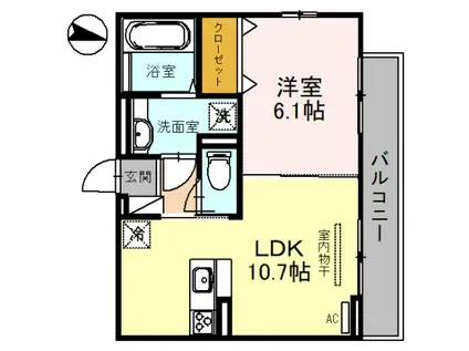 ウッドステージ桜 弐号館(1LDK/2階)の間取り写真
