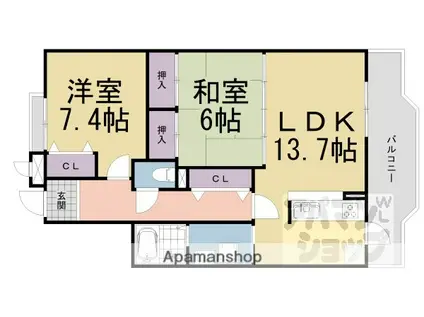 アミカル石山(2LDK/1階)の間取り写真