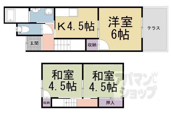京都市東西線 椥辻駅 徒歩13分 2階建 築51年(3DK)の間取り写真