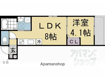 セレニティ伏見桃山(1LDK/1階)の間取り写真
