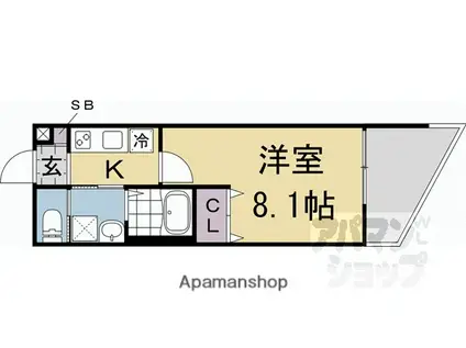 セレニティ伏見桃山(1K/2階)の間取り写真