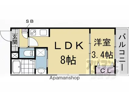 アドバンスコート五条丹波口(1LDK/2階)の間取り写真