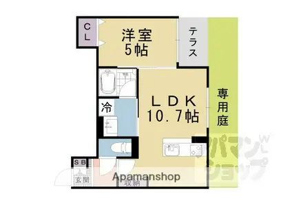 ウォグノォつきのわ(1LDK/1階)の間取り写真