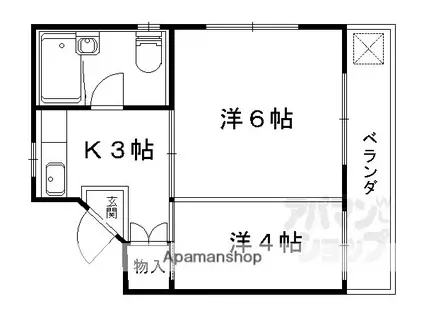 山科 小堀マンション(2K/4階)の間取り写真