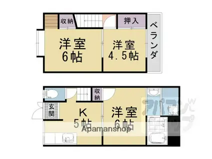京都市東西線 椥辻駅 徒歩5分 2階建 築49年(3DK)の間取り写真