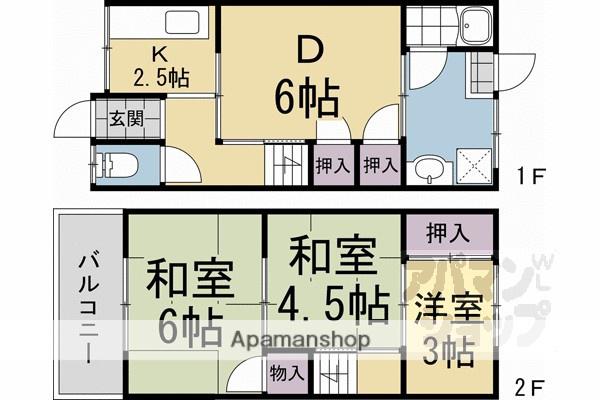 京阪電気鉄道京阪線 淀駅 徒歩17分 2階建 築56年(3LDK)の間取り写真