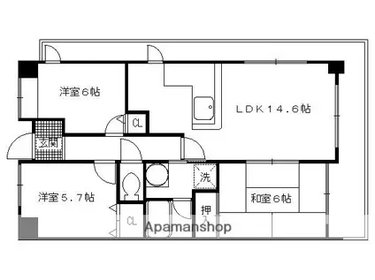 ラウンドコート京都醍醐(3LDK/5階)の間取り写真