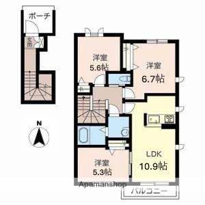 関西本線 木津駅(京都) 徒歩17分 2階建 築12年(3LDK/2階)の間取り写真