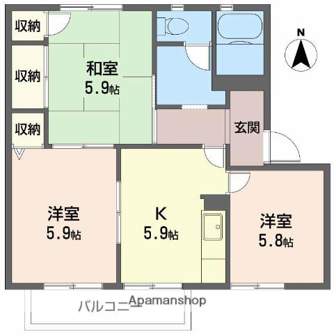 フローレ木津A(3DK/2階)の間取り写真