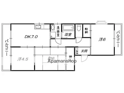 イワイマンション(3DK/4階)の間取り写真