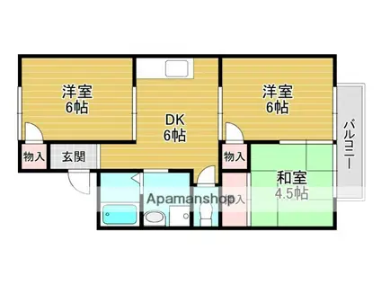 ヴィラ塚の木Ⅱ号館(3DK/2階)の間取り写真