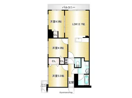 プレサンスロジェ城陽寺田駅前(3LDK/6階)の間取り写真