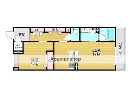 SHAMAISON NAGAIKEB棟(1LDK/1階)の間取り写真