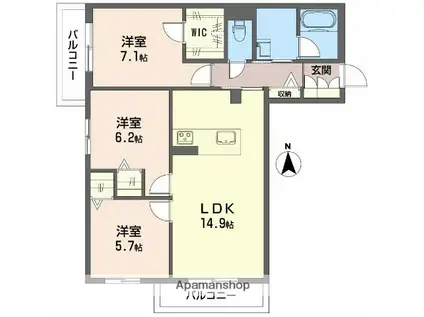 シャーメゾンM-SIX(3LDK/2階)の間取り写真