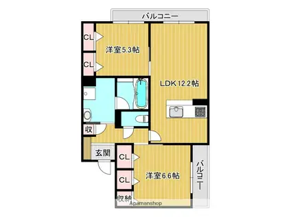 ミラーエステート イーストビル(2LDK/3階)の間取り写真