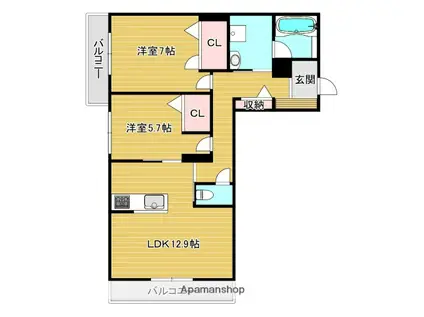 ミラーエステート イーストビル(2LDK/1階)の間取り写真