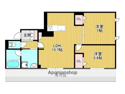 LA JOLLA城陽(2LDK/1階)の間取り写真