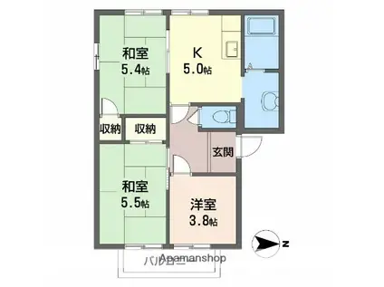 サニーコートA(3DK/2階)の間取り写真