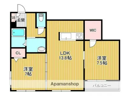 シャーメゾンまはたぎ同志社山手(2LDK/2階)の間取り写真