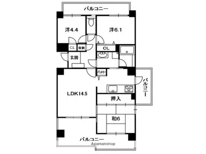 ローレルスクエア木津川台(3LDK/4階)の間取り写真