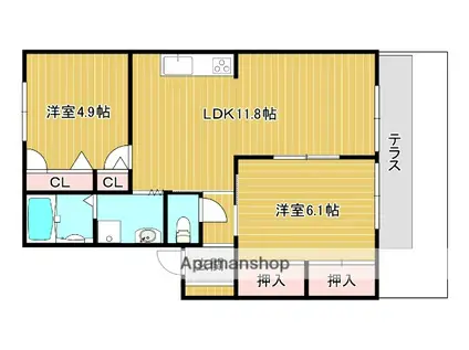 キタフレンズ(2LDK/1階)の間取り写真