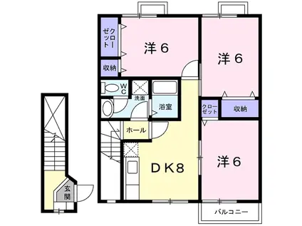 アンプルールⅠ(3DK/2階)の間取り写真