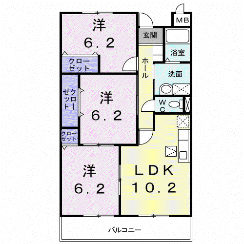 エスト京田辺Ⅱ(3LDK/1階)の間取り写真