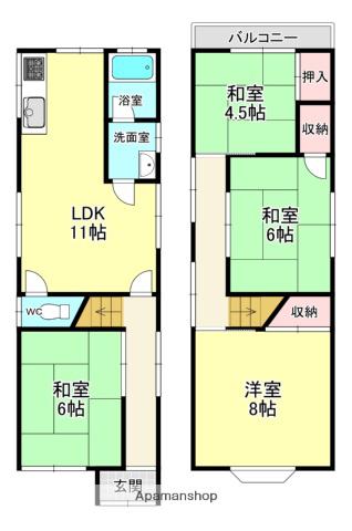 近鉄京都線 小倉駅(京都) 徒歩11分 2階建 築34年(4LDK)の間取り写真
