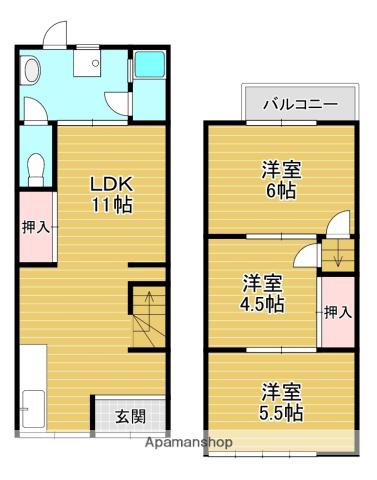 近鉄京都線 小倉駅(京都) 徒歩8分 2階建 築61年(3LDK)の間取り写真