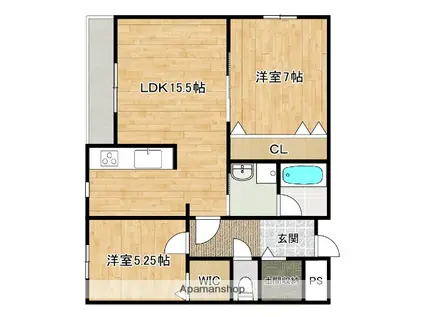 木津川市木津清水30番共同B(2LDK/1階)の間取り写真