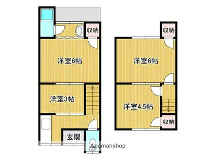 近鉄京都線 富野荘駅 徒歩6分 2階建 築61年(4K)の間取り写真