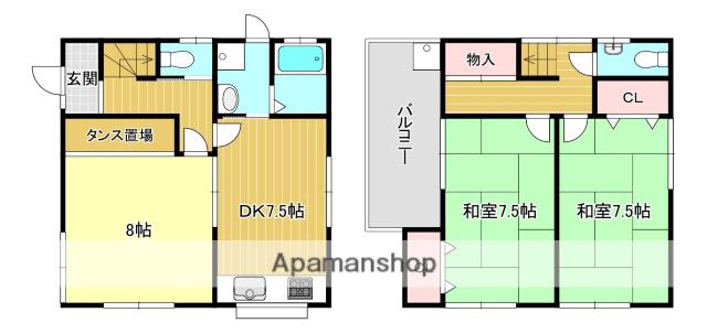 近鉄京都線 寺田駅(京都) 徒歩10分 2階建 築54年(3DK)の間取り写真