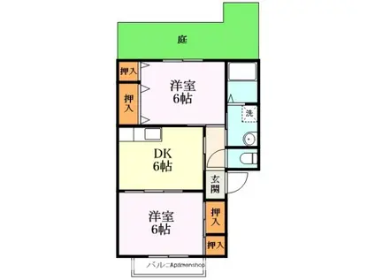 フラッツ北山(2DK/1階)の間取り写真