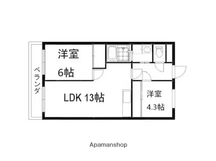 ヒルズシンメイ(2LDK/6階)の間取り写真