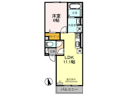 D-ROOM白鳳(1LDK/2階)の間取り写真