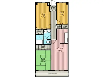 ベルヴィ西浦(3LDK/3階)の間取り写真